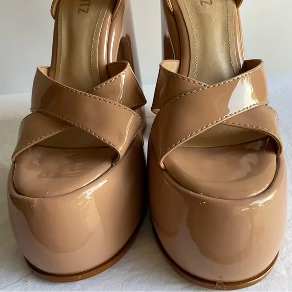 Schutz platform chunky sandals high heels strappy beige taupe sz 10 women’s drag - Picture 8 of 8